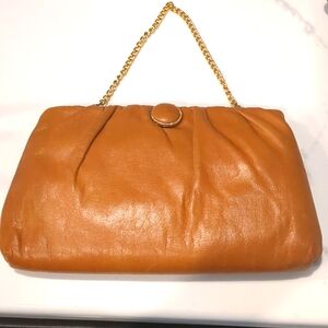 Vintage HL USA Camel colored Evening Bag hinge opening